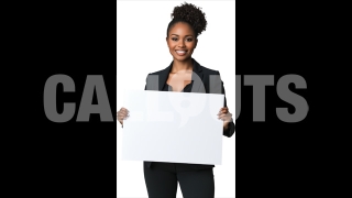 Professional African Woman Holding Blank Sign for Customizable Presentations – Cutout Graphics