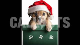 A Cute Puppy Wearing Santa Hat with a Gift – Cutout Graphics