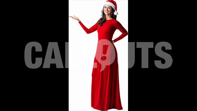 Cheerful Woman in Red Christmas Outfit- Cutout Graphics